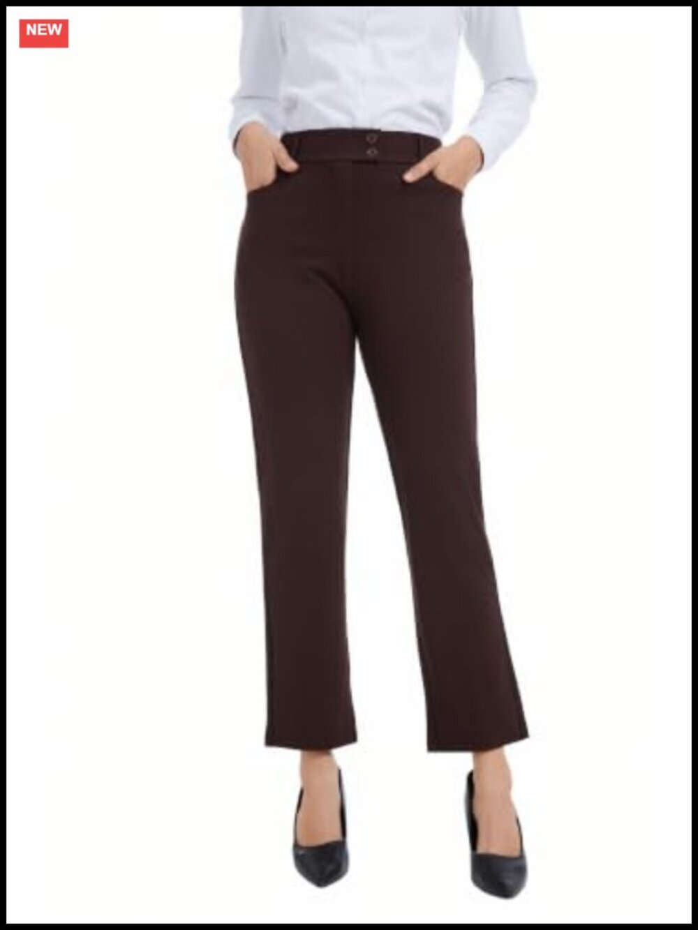 Stretchy Straight Leg Dress Pants for Women Work Slacks w/ Pockets